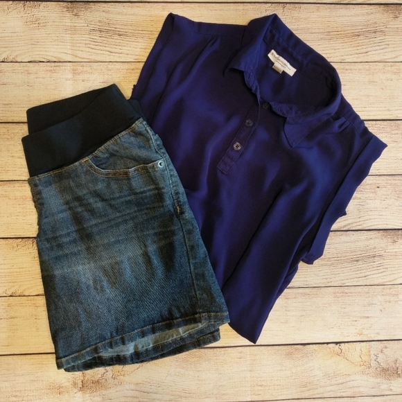 XS Liz Lange Maternity Bundle Violet top & shorts - Picture 1 of 11